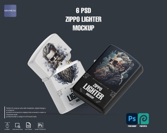 Zippo Lighter PSD Mockup, Customizable Gas Lighter Template