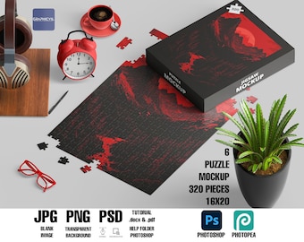 16x20 Puzzle Mockup: 320 Piece Jigsaw PSD Template