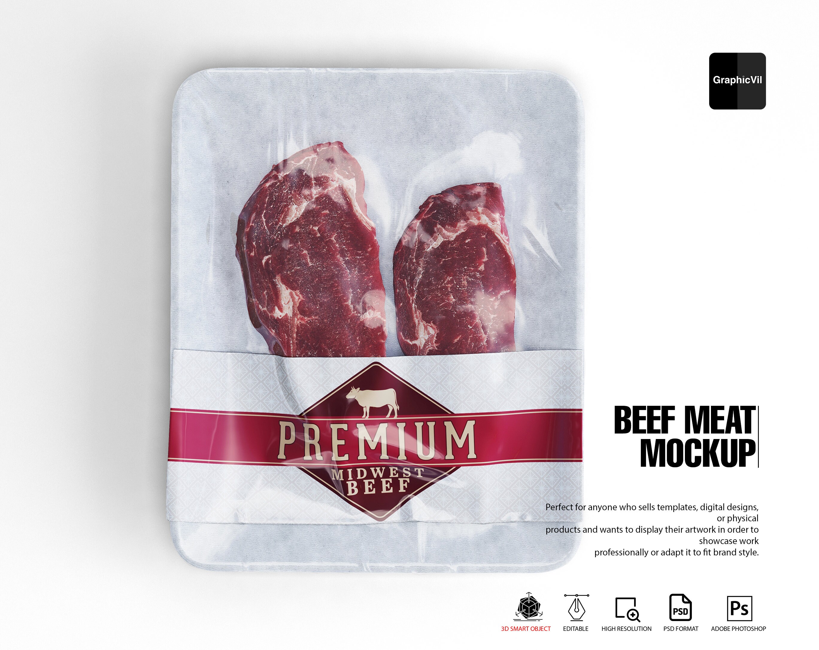 Beef Meat Mockup Meat, Beef Meat Mockup, Meat Package Mockup, Package