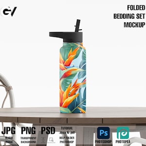 Maqueta de botella de agua de boca ancha de 18 oz, maqueta de vaso Ironflask, maqueta de vaso, maqueta de piel de vaso, maqueta de piel, maqueta de botellas de agua, PSD