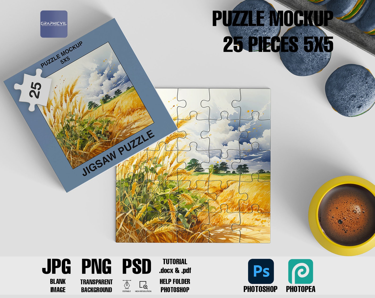 25 Piece Puzzle Mockup Jigsaw Design Template (PSD) Etsy