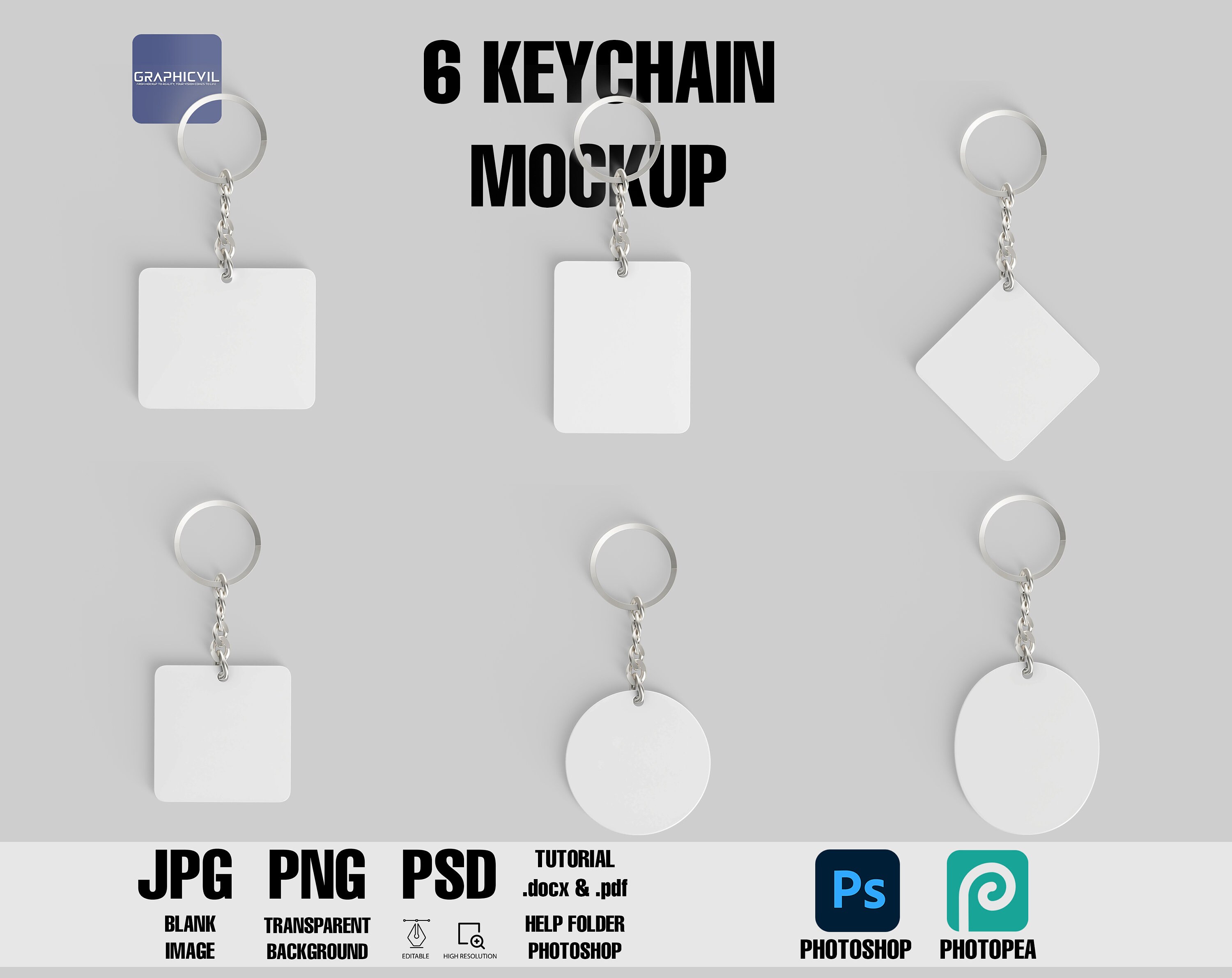 Dye sublimation Keychain mockup, keys mockup, tag mockup, key rectangle mockup, circle keychain mockup, keyring mockup, keychain template