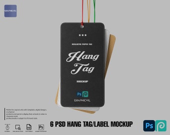6 PSD Hang Tag Mockup: Label, Emblem Template