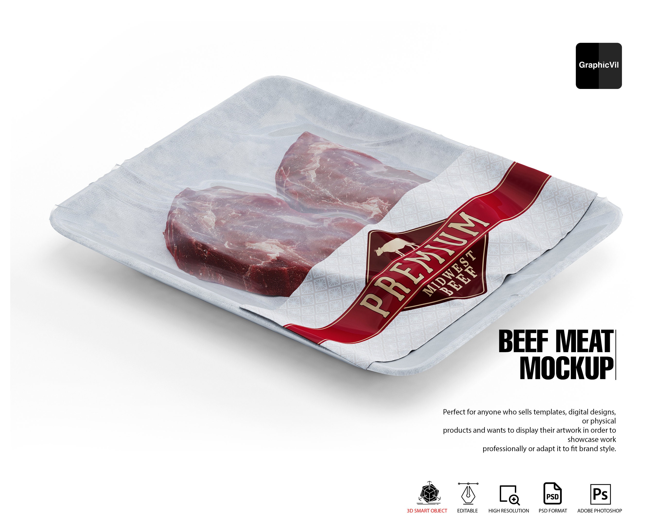 Beef Meat Mockup Meat, Beef Meat Mockup, Meat Package Mockup, Package