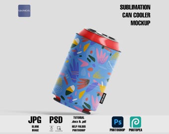 Sublimation Can Cooler Mockup: 12 oz, Customizable PSD