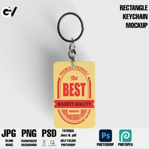 May include: A yellow rectangle keychain with a red circle and the text "The Best" and "Highest Quality". The keychain is attached to a silver metal ring.
