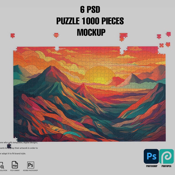 Dye sublimation 1000 piece Puzzle Mockup 6 PSD , 25x40 pieces, Puzzle Mockup, Jigsaw Design Template, Puzzle design mockup Puzzle piece 1000