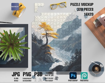 16x20 Puzzle Mockup: 320 Piece Jigsaw PSD Template