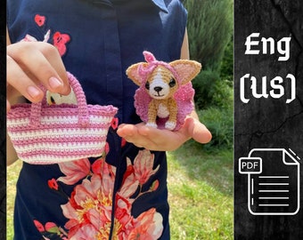 PDf Chihuahua Dog in a Bag Crochet pattern, Crochet Animal Pattern, Crochet Puppy, Amigurumi baby toy, Crochet Cute Dog Amigurumi