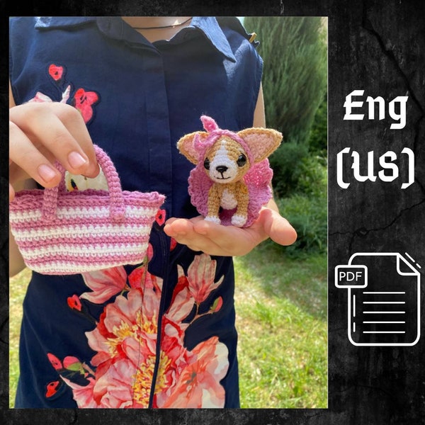 PDf Chihuahua Dog in a Bag Crochet pattern, Crochet Animal Pattern, Crochet Puppy, Amigurumi baby toy, Crochet Cute Dog Amigurumi