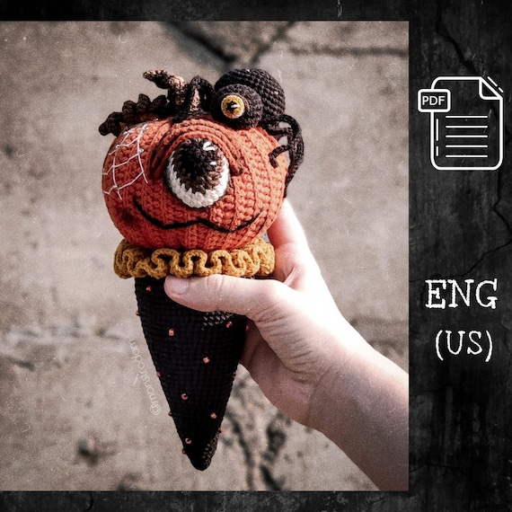 Preview of Pumpkin Ice Cream Crochet PDF Pattern, Halloween Amigurumi PDF, Crochet Spider Toy, Unique Handmade Pumpkin Monster, Eco-Friendly DIY Gift by CrochetFunnyFriends