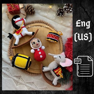 PDF Crochet Christmas Tree toys SET: Rocket Horse, Drum, Rocket elephant, Flashlight, Nevalyashka Doll, Christmas Amigurumi Pattern Decor