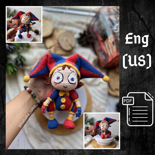 PDF haak Pomni patroon, geweldig digitaal Circus Amigurumi patroon, gehaakt monster, Halloween haakpatroon, Amigurumi Clown