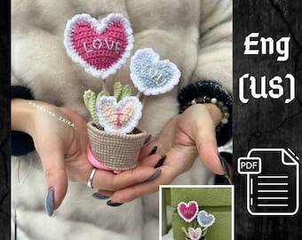 PDF Heart Plant Crochet Pattern, Amigurumi Flowers-hearts Pattern Small Toy Pattern Plant Pattern heart decor pattern Valentine's Day gift