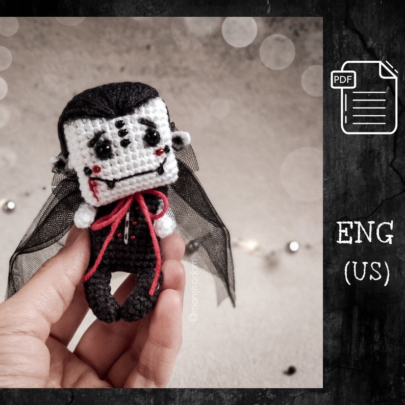 PDF crochet pattern for creating a cute Baby Dracula vampire. Make a unique handmade Halloween toy – perfect as a personalized eco-friendly gift. Easy-to-follow digital tutorial in English for creative projects made with love.
Adorable crochet vampire toy, handmade with love. Ideal for Halloween gifts or unique home decor. Easy PDF crochet pattern for beginners and experienced crafters. Create your own spooky friend with this eco-friendly design.