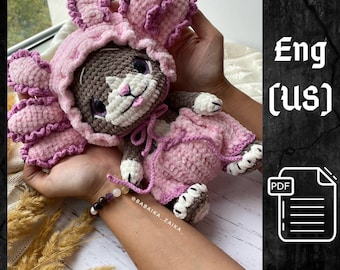 Wzór PDF Amigurumi Cat Axolotl, szydełkowany meksykański Axolotl, wzór różowej salamandry, szydełkowane pluszowe zabawki Axolotl