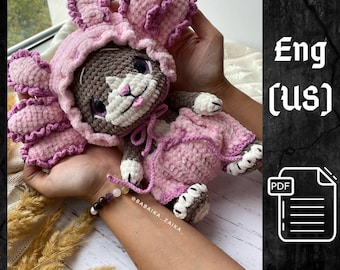 PDF Amigurumi Cat Axolotl pattern, Crochet mexican Axolotl, pink salamander pattern, crochet Axolotl plush toys