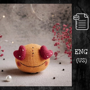 Crochet Emoji PDF Pattern – Amigurumi Heart Eyes Toy, Cute DIY Gift, PDF Crochet Pattern for Handmade Valentine’s Day Decor
