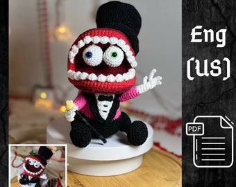 PDF Modèle Caine au crochet, Incroyable modèle numérique Amigurumi Circus, Monstre au crochet, Modèle au crochet d'Halloween, Amigurumi Monster Caine