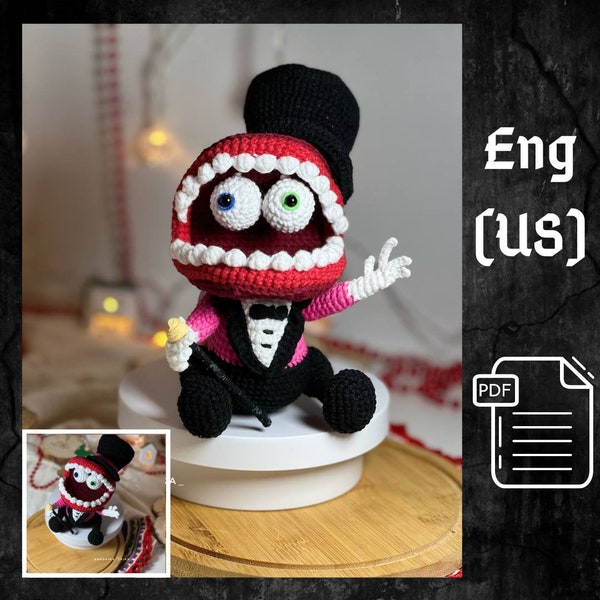 PDF gehaakt caine-patroon, geweldig digitaal circus-amigurumipatroon, gehaakt monster, halloween-haakpatroon, amigurumi-monstercaine