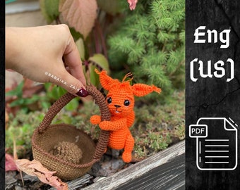 PDF Crochet Squirrel in the Basket Pattern, Amigurumi Squirrel, Crochet Forest Pattern, Crochet Squirrel, Amigurumi animal, Forest toy