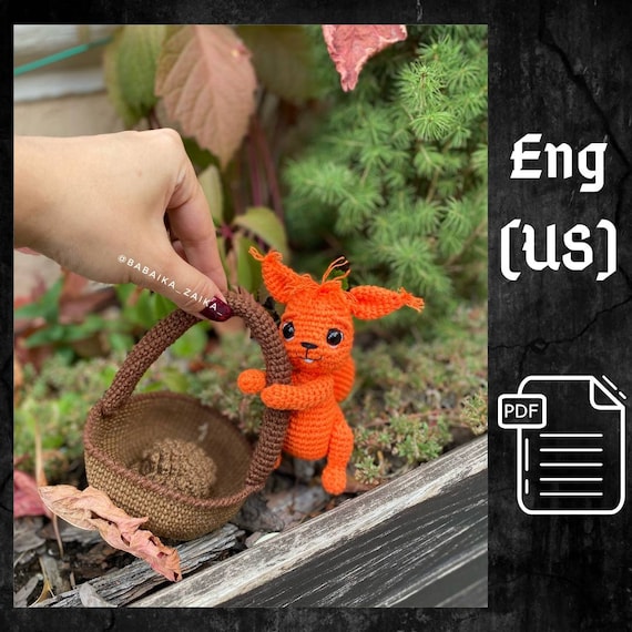 Preview of PDF Crochet Squirrel in the Basket Pattern, Amigurumi Squirrel, Crochet Forest Pattern, Crochet Squirrel, Amigurumi animal, Forest toy by CrochetFunnyFriends