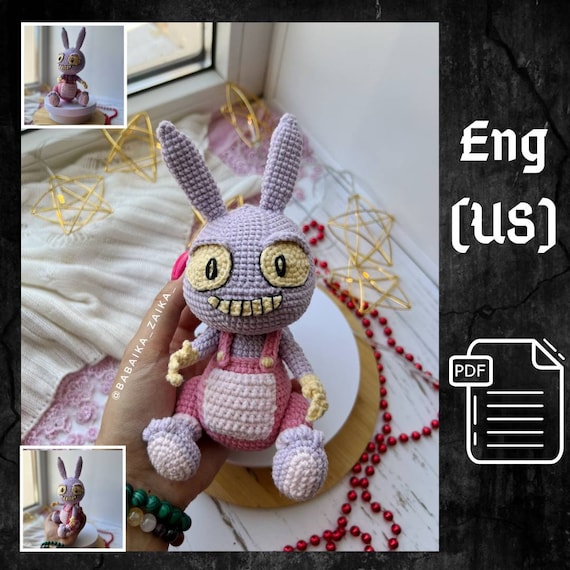 Preview of PDF Crochet Jax Pattern, Amazing Digital Circus Amigurumi Bunny Pattern, Crochet rabbit, Halloween Doll Pattern Amigurumi Doll Crochet Bunny by CrochetFunnyFriends