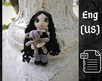 PDF Wednesday Addams Gothic doll crochet pattern, Crochet pattern, amigurumi small doll, voodoo doll,  Halloween amigurumi pattern