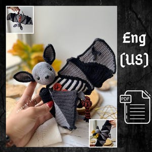 Crochet bat amigurumi with skeleton wings — cute Halloween plush toy pattern, beginner friendly PDF instant download.