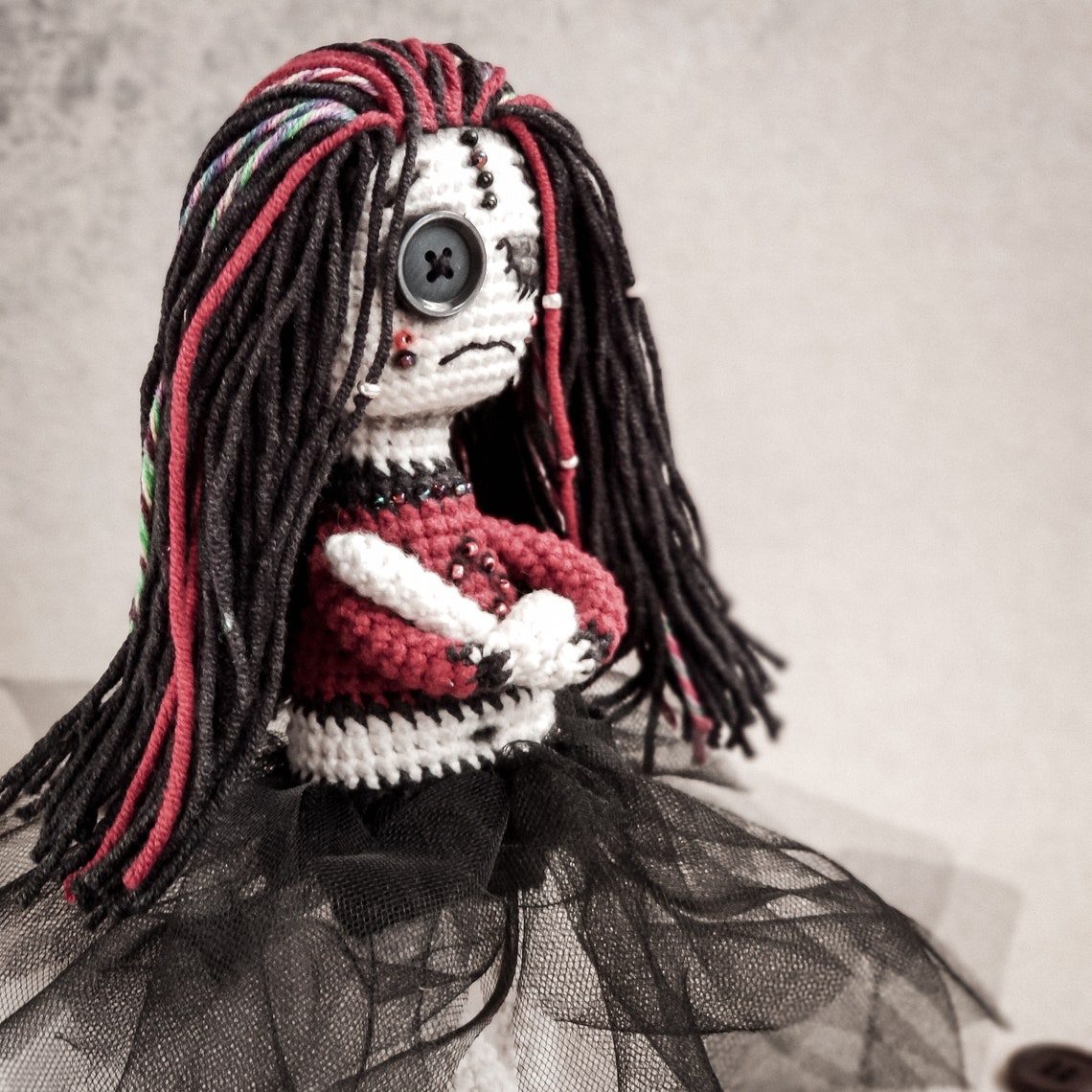 Handmade Crochet Gothic Girl Doll
