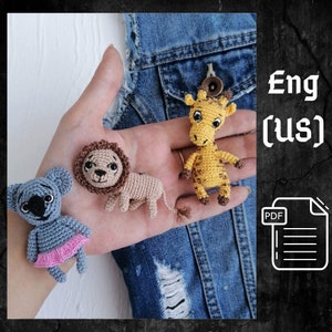 May include: Crochet amigurumi pattern for a lion, giraffe, and koala. The pattern is available in English (US) and comes in a PDF format.