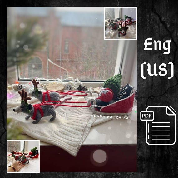 Preview of PDF Crochet Pattern SET Christmas Sleigh with Rats: Christmas sleigh, Amigurumi Rat, Christmas Tree,  Amigurumi Sleigh, Christmas ornaments by CrochetFunnyFriends