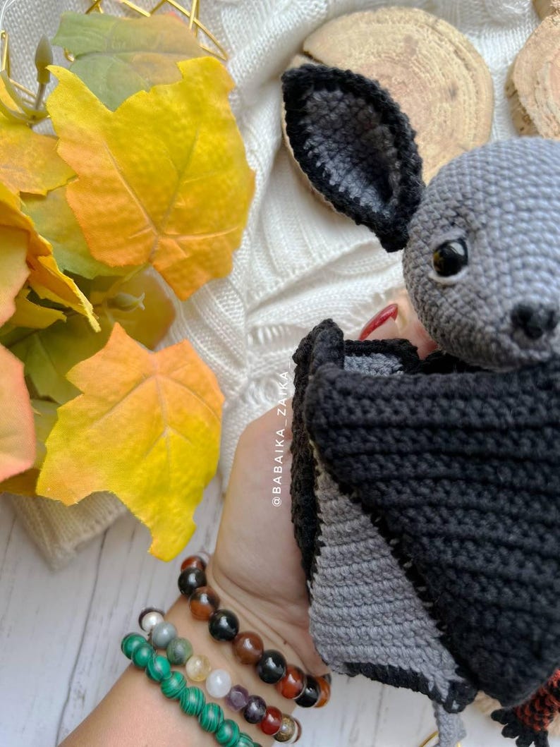 Cute crochet bat pattern PDF, skeleton wing details, easy Halloween amigurumi for beginners, instant download.
