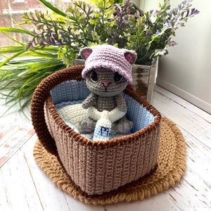 PDF Crochet Pattern Baby Cat in a Basket, Amigurumi cat pattern, Crochet Kitty, Cute cat, Animal pattern, Amigurumi animal, Crochet animal image 8