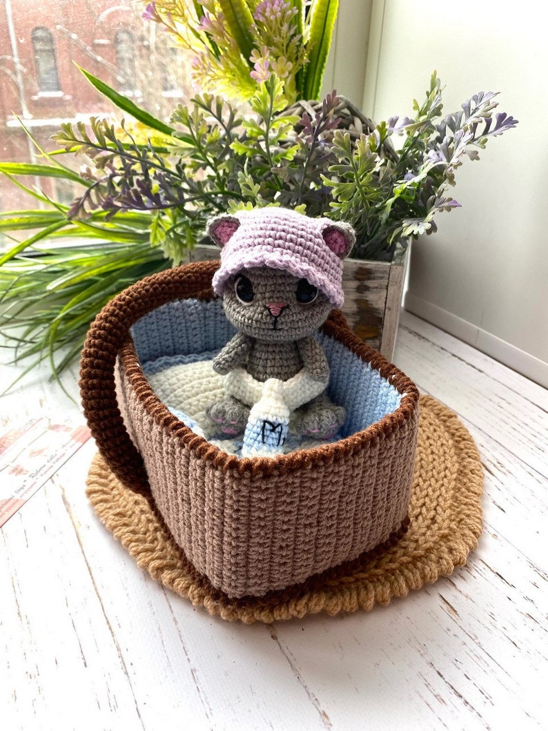PDF Crochet Pattern Baby Cat in a Basket, Amigurumi cat pattern, Crochet Kitty, Cute cat, Animal pattern, Amigurumi animal, Crochet animal image 8