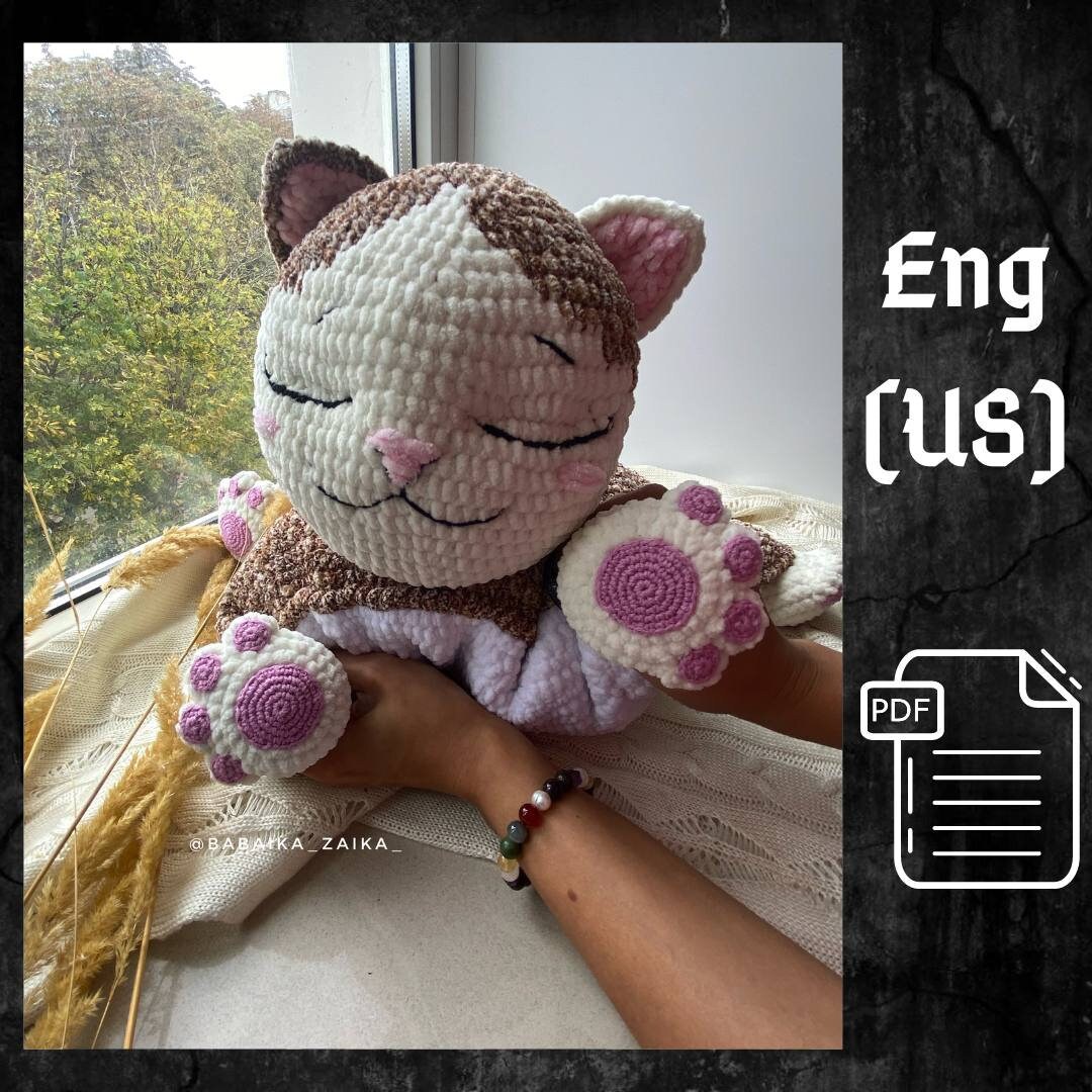 PDF Crochet Pillow Toy Pattern Marshmallow Kitty Amigurumi Plush Kitty