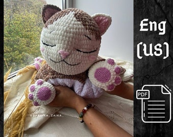 PDF Crochet Pillow Toy Pattern Marshmallow Kitty Amigurumi Plush Kitty Cute cat Amigurumi animal Crochet animal plush pattern Pillow pattern