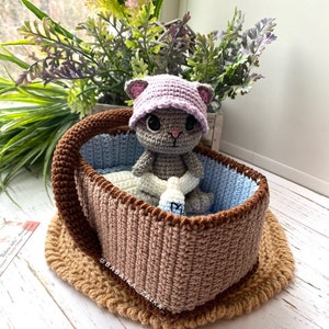 PDF Crochet Pattern Baby Cat in a Basket, Amigurumi cat pattern, Crochet Kitty, Cute cat, Animal pattern, Amigurumi animal, Crochet animal image 6