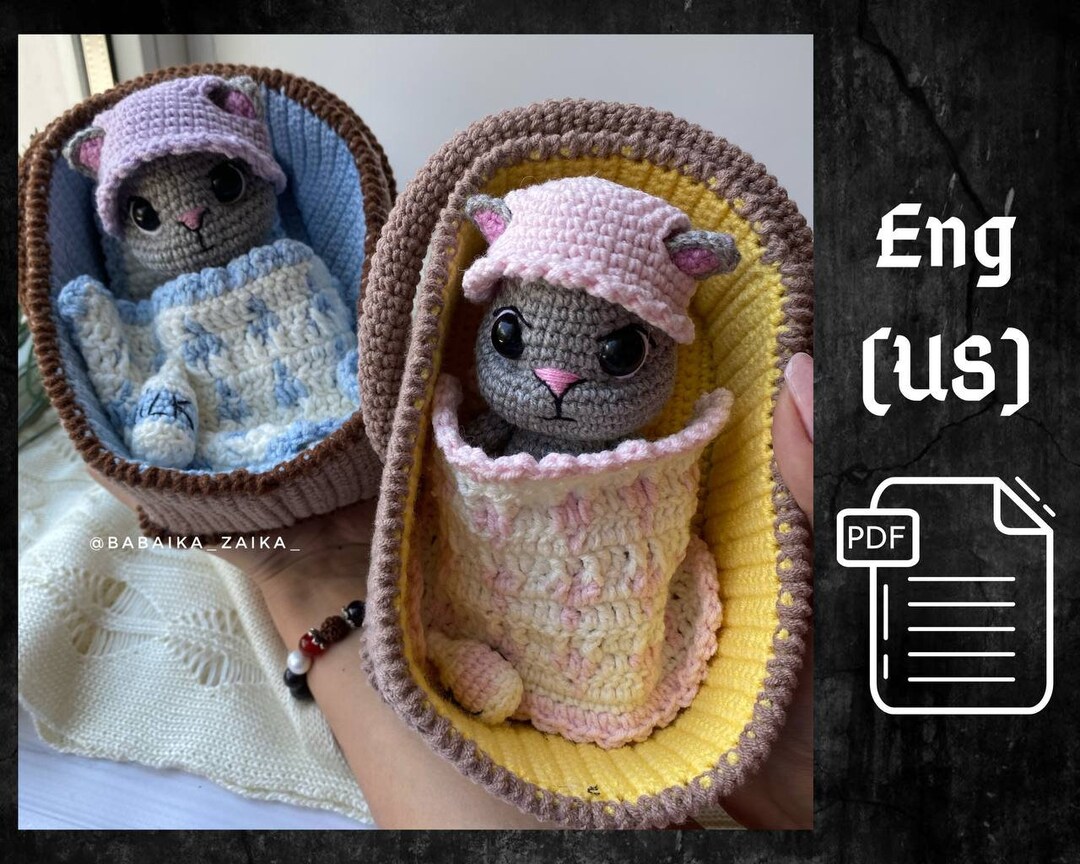 PDF Crochet Pattern Baby Cat in a Basket Amigurumi Cat Etsy