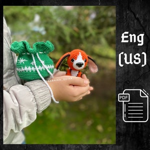 PDF Beagle in a Christmas Bag Crochet pattern, Crochet Animal Pattern, Crochet Puppy, Christmas Amigurumi, Crochet Cute Dog Amigurumi