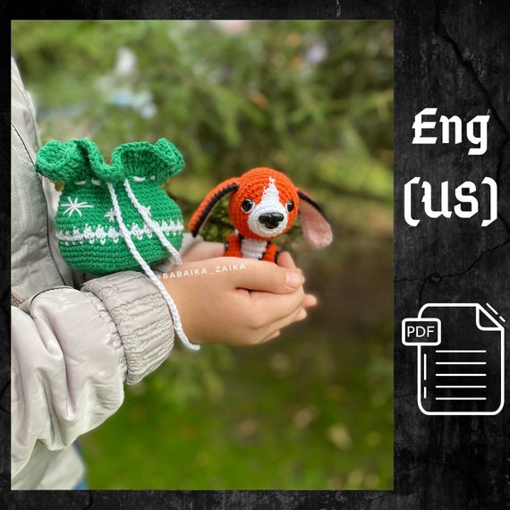 Preview of PDF Beagle in a Christmas Bag Crochet pattern, Crochet Animal Pattern, Crochet Puppy, Christmas Amigurumi, Crochet Cute Dog Amigurumi by CrochetFunnyFriends