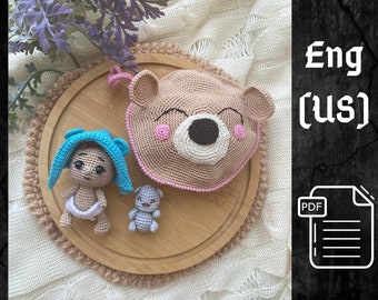 PDF Crochet Baby Doll in the wallet Pattern, Amigurumi bag, Crochet baby pattern, Amigurumi doll pattern, crochet Teddy Bear Pattern