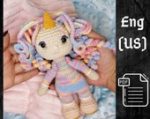 PDF Unicorn Doll crochet pattern, Crochet doll pattern, amigurumi small doll, Amigurumi unicorn,  Cute doll amigurumi pattern