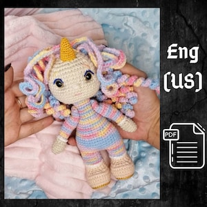 PDF Unicorn Doll crochet pattern, Crochet doll pattern, amigurumi small doll, Amigurumi unicorn,  Cute doll amigurumi pattern