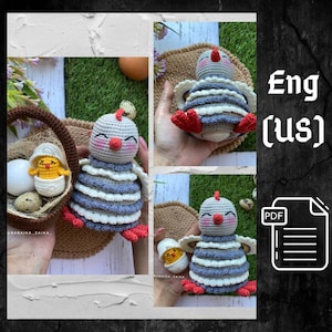 Wzór na szydełkowego kurczaka wielkanocnego w koszyku, kurczak amigurumi w jajku, wzór na szydełkowe wielkanocne, kurczak amigurumi, zwierzę amigurumi, ptak