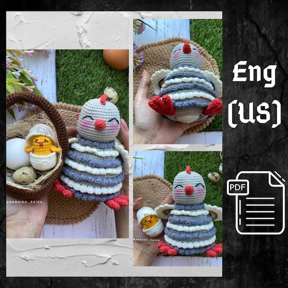 Preview of PDF Crochet Easter Chicken in the Basket Pattern, Amigurumi Chick in Egg, Crochet Easter Pattern, Amigurumi Chick, Amigurumi animal, bird by CrochetFunnyFriends