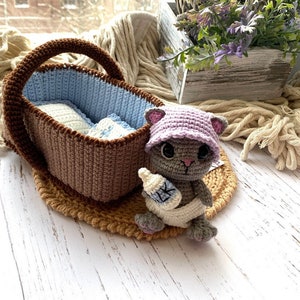 PDF Crochet Pattern Baby Cat in a Basket, Amigurumi cat pattern, Crochet Kitty, Cute cat, Animal pattern, Amigurumi animal, Crochet animal image 9