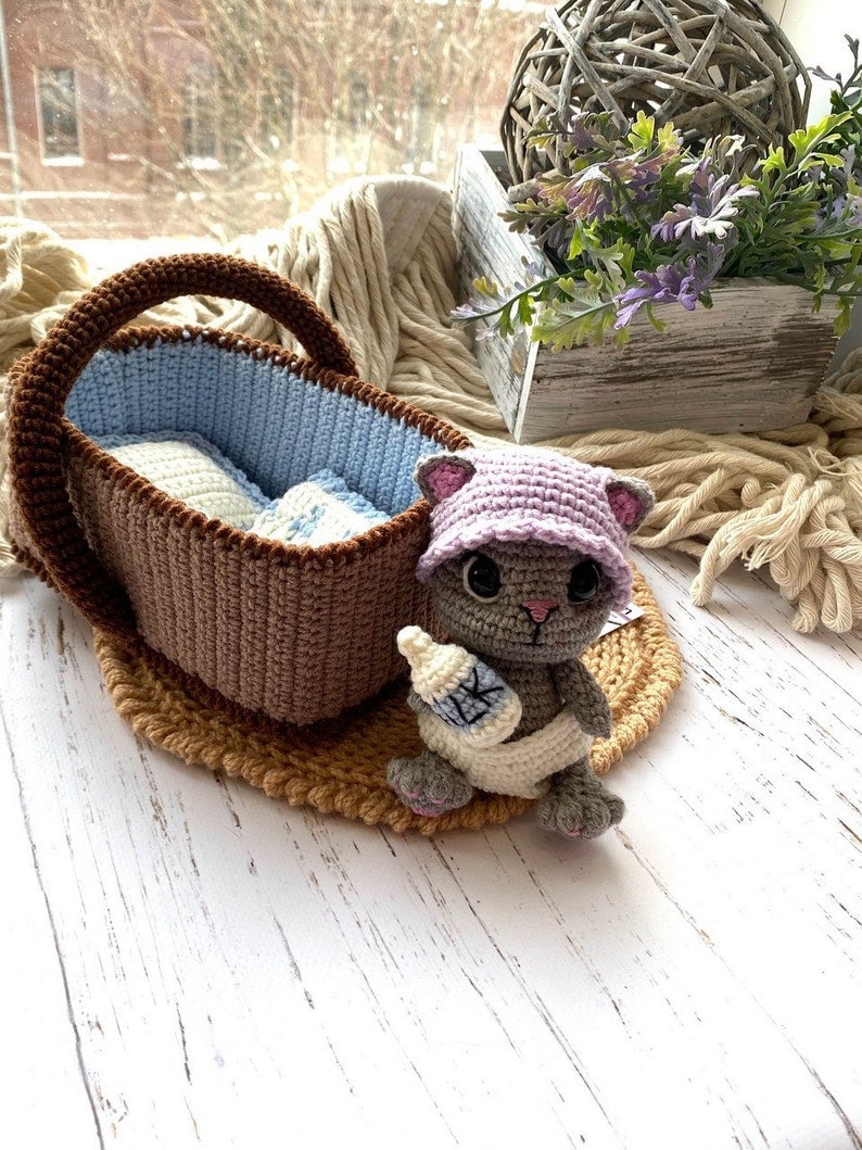 PDF Crochet Pattern Baby Cat in a Basket, Amigurumi cat pattern, Crochet Kitty, Cute cat, Animal pattern, Amigurumi animal, Crochet animal image 9