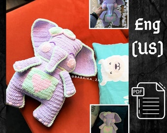 PDF Crochet Elephant the Cushion Pattern, Pillow Pattern, Plush Toy, Amigurumi Elephant, Crochet Elephant, Plush pattern, Animal Pattern