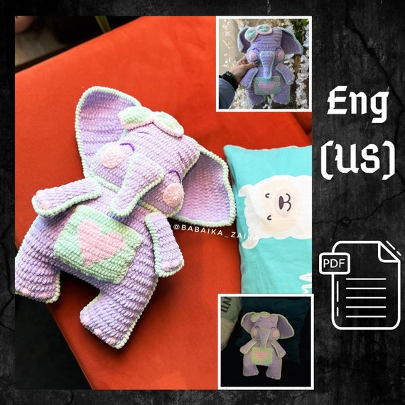 Preview of PDF Crochet Elephant the Cushion Pattern, Pillow Pattern, Plush Toy, Amigurumi Elephant, Crochet Elephant, Plush pattern, Animal Pattern by CrochetFunnyFriends